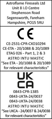 CE ETA, UL, UKCA UKTA Label Intu Mastic