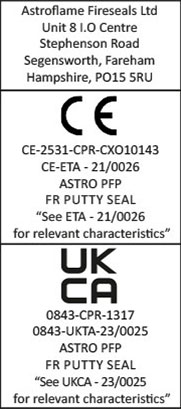 CE and UKCA label for the Astro PFP FR Putty Seal