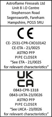 CE ETA Label and UKCA Label Pipe Closers